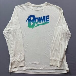 David Bowie On Tour 1974 Long Sleeve Graphic T-Shirt White XXL Rock Band Tee